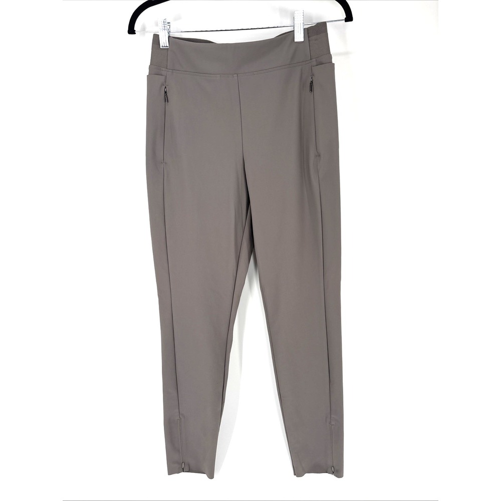 Athleta Stellar Tight Leggings Pants Women 8 Taupe Stretch Ankle Zip
